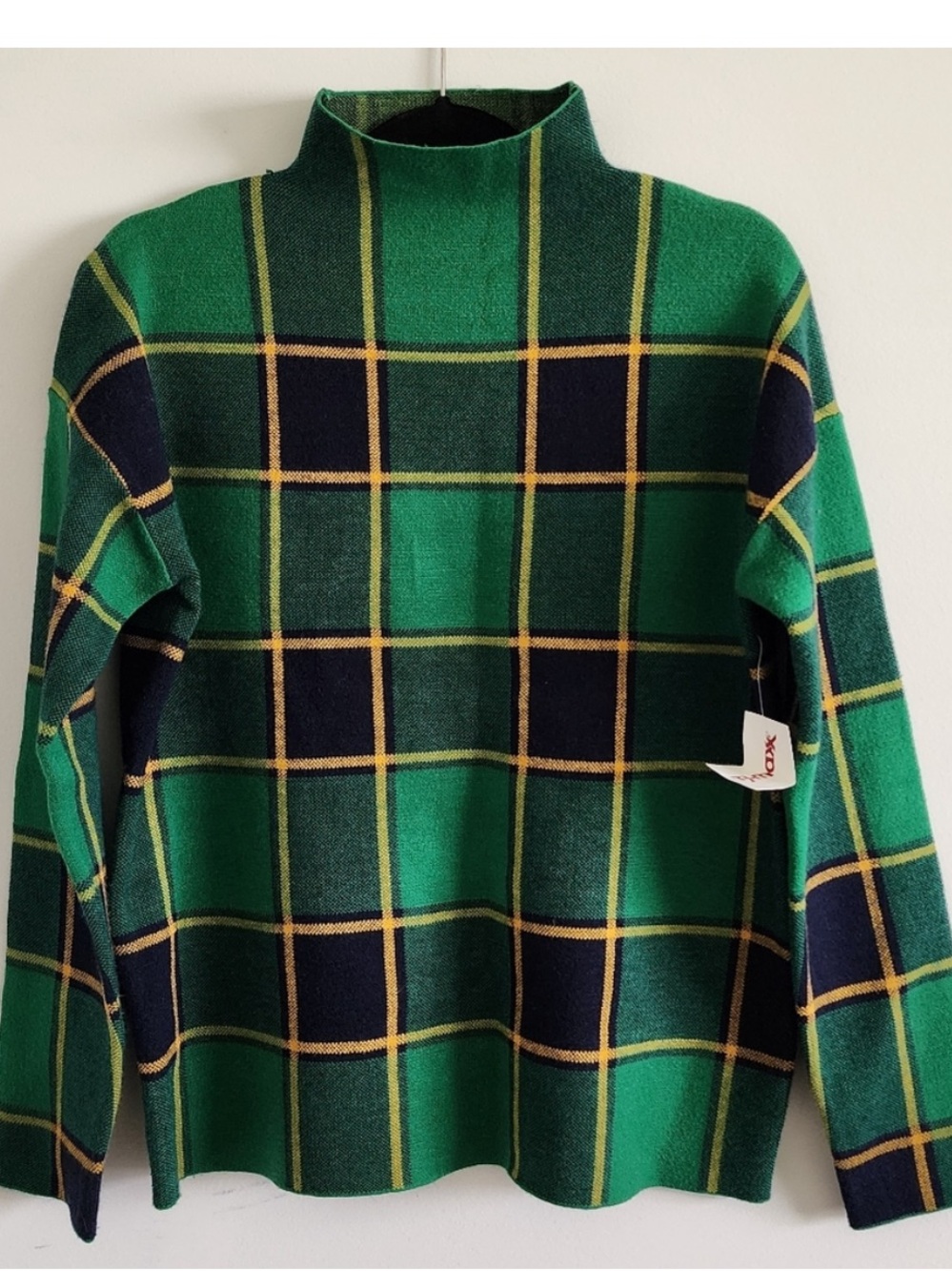 Rachel Zoe Green and navy Plaid Mock Neck Sweater - never worn - Picture 1 of 2